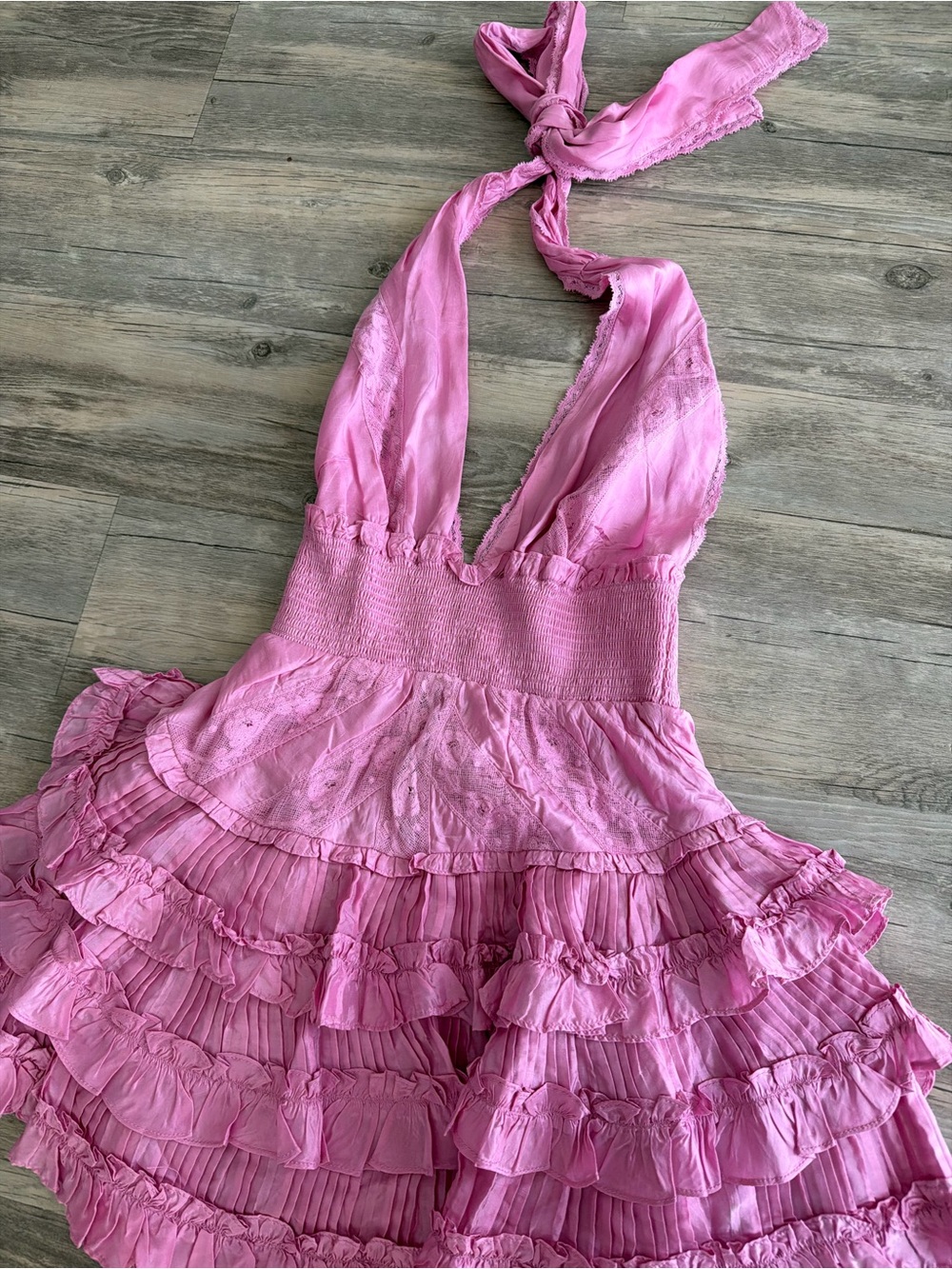 LoveShackFancy Pink Ruffled Halter One-Piece - Picture 3 of 4
